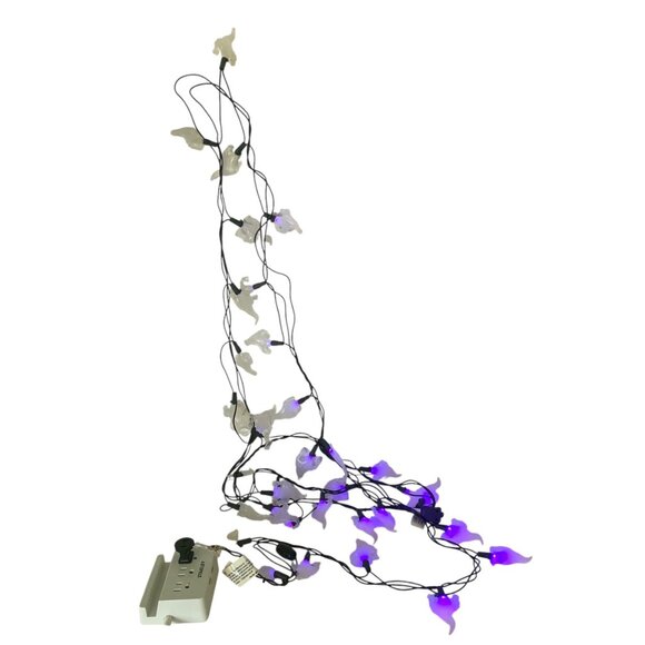 Halloween 34 Ghosts LED String Lights Purple White Glow Table Decor 10ft - Picture 2 of 4
